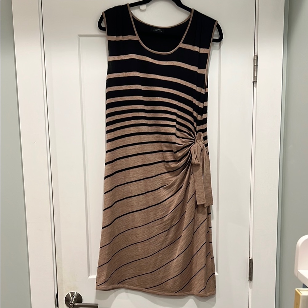 Tahari Black and Brown Ruched Sheath Midi Dress